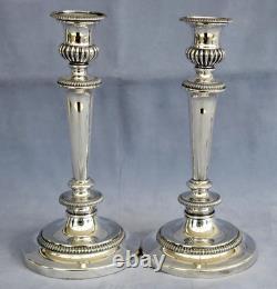 Paire de Bougeoirs en Métal Argenté Décor à Godrons Epoque Fin XIXème Siècle