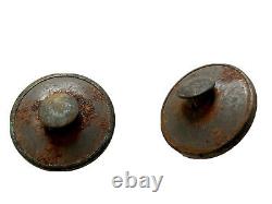 Paire de Boutons Métal & Porcelaine Tête de Chien Époque XIXème Antique Buttons