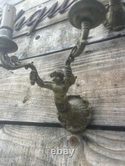 Paire de Chandelier Applique Bronze Doré Ancien Lampe Époque Empire XIXeme