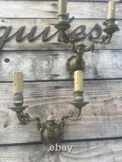 Paire de Chandelier Applique Bronze Doré Ancien Lampe Époque Empire XIXeme