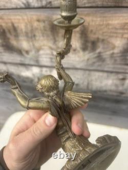 Paire de Chandelier Applique Bronze Doré Ancien Lampe Époque Empire XIXeme