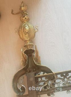 Paire de Chenets en Bronze doré avec Barre de Cheminée XIXème d'époque Empire