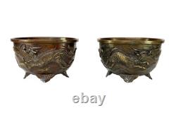 Paire de Coupes Bronze Asie XIXe Décor Haute Époque Qilin & Phénix JAPON XIXème