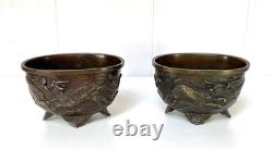 Paire de Coupes Bronze Asie XIXe Décor Haute Époque Qilin & Phénix JAPON XIXème