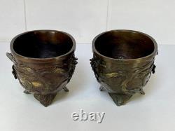 Paire de Coupes Bronze Asie XIXe Décor Haute Époque Qilin & Phénix JAPON XIXème