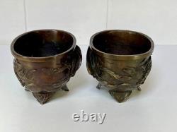 Paire de Coupes Bronze Asie XIXe Décor Haute Époque Qilin & Phénix JAPON XIXème