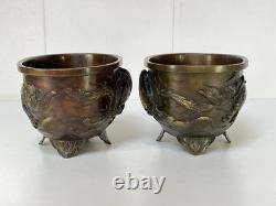 Paire de Coupes Bronze Asie XIXe Décor Haute Époque Qilin & Phénix JAPON XIXème