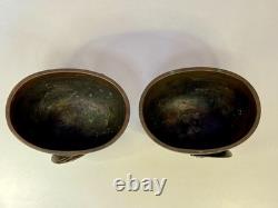 Paire de Coupes Bronze Asie XIXe Décor Haute Époque Qilin & Phénix JAPON XIXème