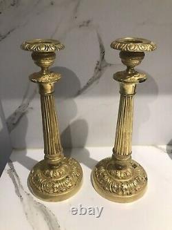 Paire de FLAMBEAUX Bougeoirs Bronze Doré d'Epoque Restauration XIXème Siècle
