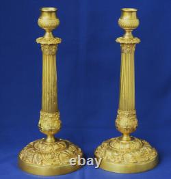 Paire de FLAMBEAUX Bougeoirs Bronze Doré d'Epoque Restauration XIXème Siècle
