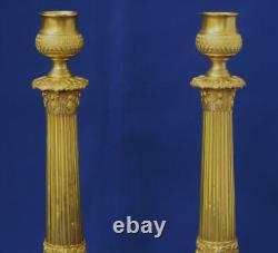 Paire de FLAMBEAUX Bougeoirs Bronze Doré d'Epoque Restauration XIXème Siècle