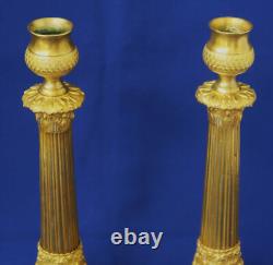 Paire de FLAMBEAUX Bougeoirs Bronze Doré d'Epoque Restauration XIXème Siècle