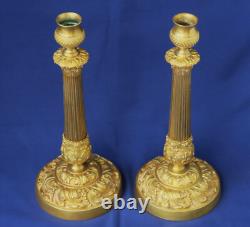 Paire de FLAMBEAUX Bougeoirs Bronze Doré d'Epoque Restauration XIXème Siècle
