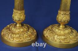 Paire de FLAMBEAUX Bougeoirs Bronze Doré d'Epoque Restauration XIXème Siècle