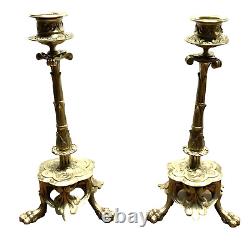Paire de beaux BOUGEOIRS bronze époque Empire XIXème chandeliers