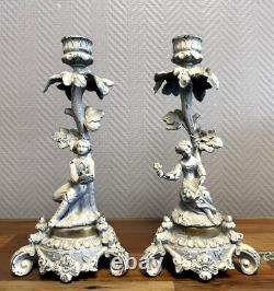 Paire de bougeoirs en bronze laqué époque XIXeme vers 1880