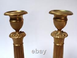 Paire de chandeliers en bronze doré ciselé époque restauration début XIXeme