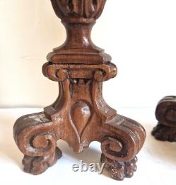 Paire de grands bougeoirs /piques cierges en bois sculpté, époque XIXème. 45 cm