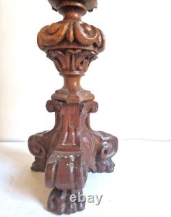 Paire de grands bougeoirs /piques cierges en bois sculpté, époque XIXème. 45 cm