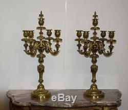 Paire de grands candélabres en bronze doré, 5 feux, époque fin XIXème