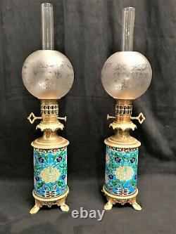 Paire de lampes à huile Longwy époque XIXème siècle