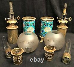 Paire de lampes à huile Longwy époque XIXème siècle