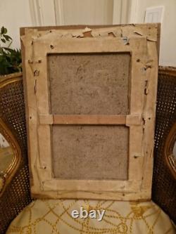 Pastel Ancien Scène Romantique Époque XIX Ème S, Cadre En Écorce