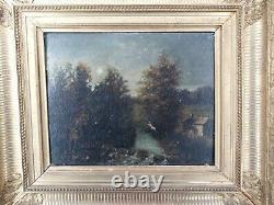 Peinture Ancienne, paysage, cadre doré, époque XIX ème s