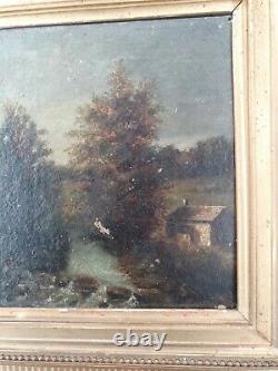 Peinture Ancienne, paysage, cadre doré, époque XIX ème s