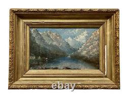 Peinture Huile sur Panneau Paysage Montagnes Sommets Enneigés Lacs Époque XIXème