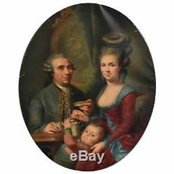 Peinture en médaillon portrait de famille époque XIXème