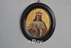 Peinture religieuse en médaillon époque XIXème cadre noir