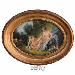 Peinture sur porcelaine en médaillon Venus au bain d'après Boucher époque XIXème