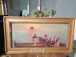 Peinture sur toile époque XIX ème, le cadre est plus récent (1940-1950)