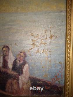 Peinture sur toile époque XIX ème, le cadre est plus récent (1940-1950)