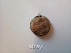Pendentif et Miniature peinte main Cupidon époque XIXème argent et strass