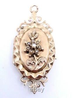 Pendentif porte photo ancien en or 18k et petites perles époque XIXeme