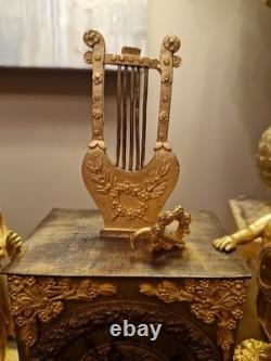 Pendule Anciennne En Bronze Doré Époque Empire XIX Ème S