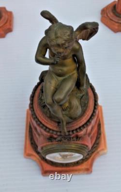 Pendule bronze angelot cassolettes bougeoirs style Louis XVI d'époque XIXème