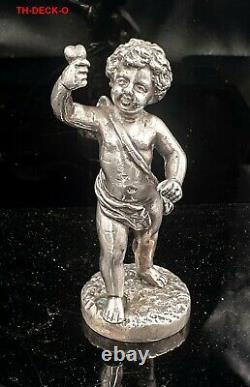 Petit Sujet Cherubin Angelot En Bronze Argente Epoque Xixeme Haut. 11cm