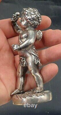 Petit Sujet Cherubin Angelot En Bronze Argente Epoque Xixeme Haut. 11cm