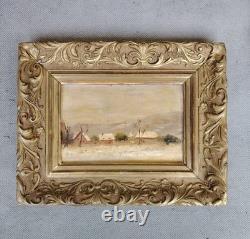 Petite Huile Sur Bois Campagne Sous La Neige XIXEME Avec Son Cadre Epoque