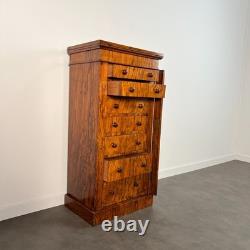Petite commode Wellington anglaise en placage de noyer, époque victorienne XIXe