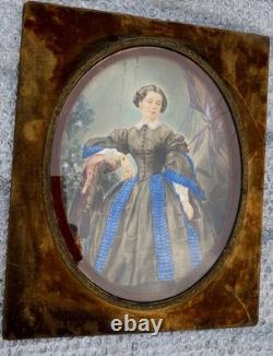 Photo rehaussée cadre JEUNE FEMME époque 1841/1903 sortie grenier