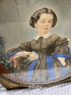 Photo rehaussée cadre JEUNE FEMME époque 1841/1903 sortie grenier