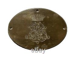 Plaque en Bronze Gravée Couronne de Comte Monogramme Aristocratie Époque XIX ème