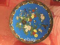 Plat assiette émaux cloisonnés, motif floral, époque Meiji, Japon, fin XIXème