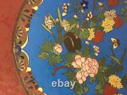 Plat assiette émaux cloisonnés, motif floral, époque Meiji, Japon, fin XIXème