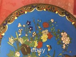 Plat assiette émaux cloisonnés, motif floral, époque Meiji, Japon, fin XIXème