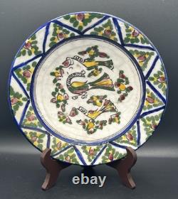 Plat faïence persane décor oiseaux fleurs polychromes époque Kadjar XIXème